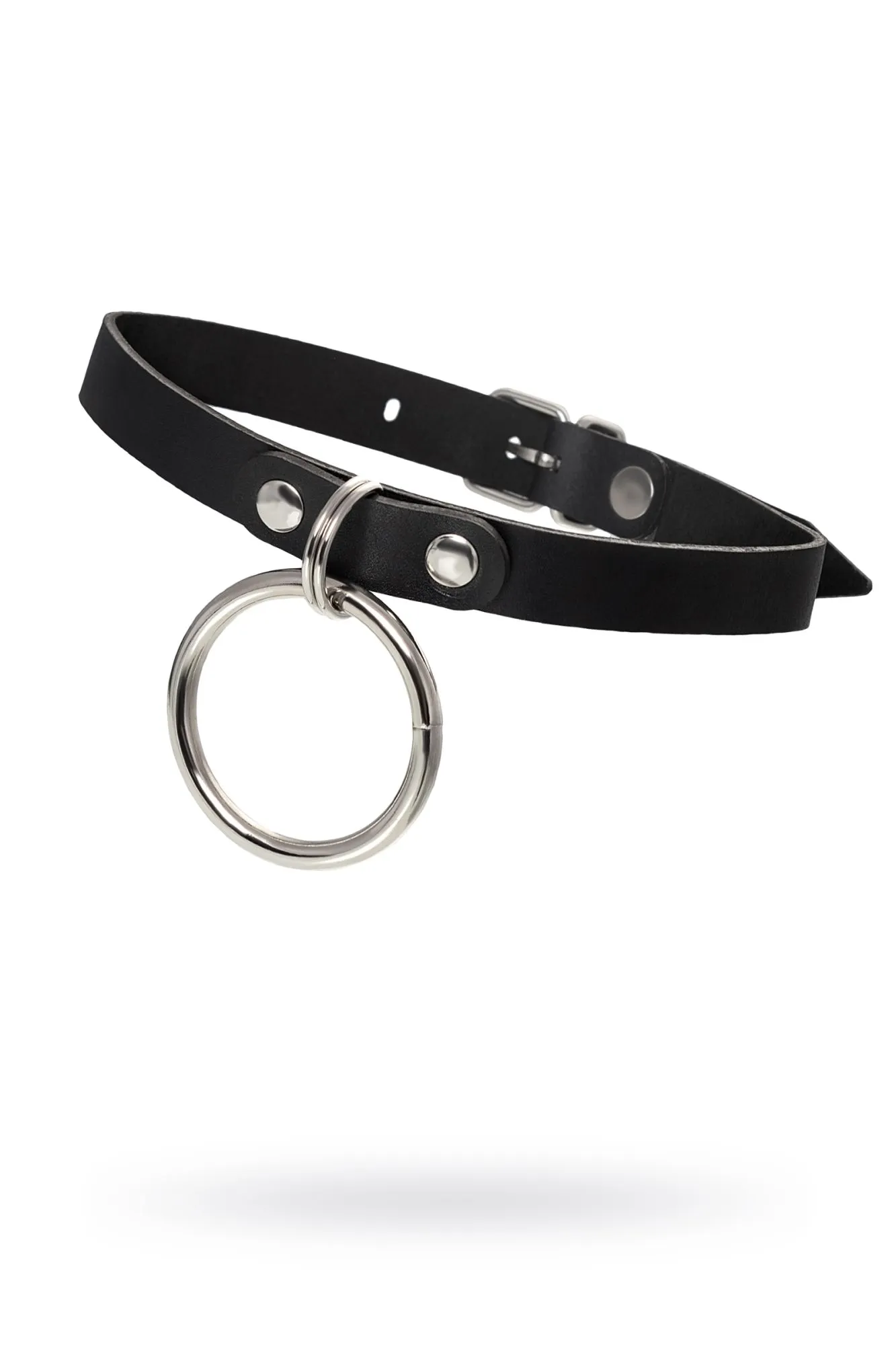 Чокер Pecado BDSM, с круглым кольцом, модель 2, натуральная кожа, чёрный