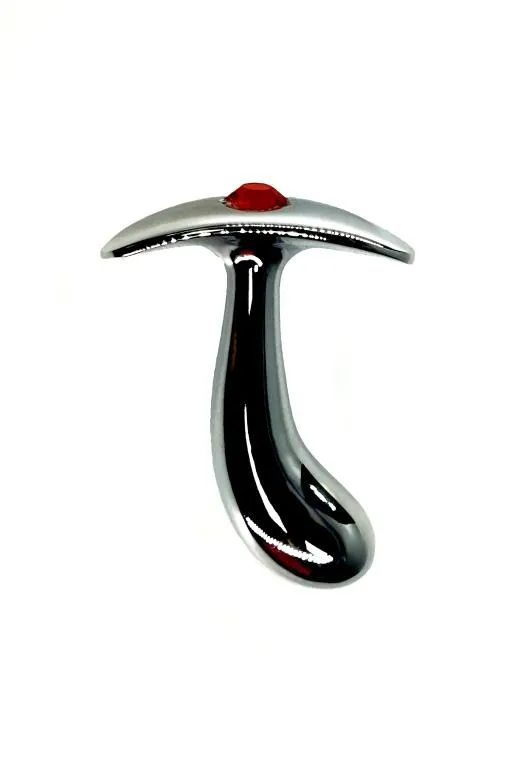 серебристая изогнутая анальная пробка для ношения c красным кристаллом (small) в Мурманске