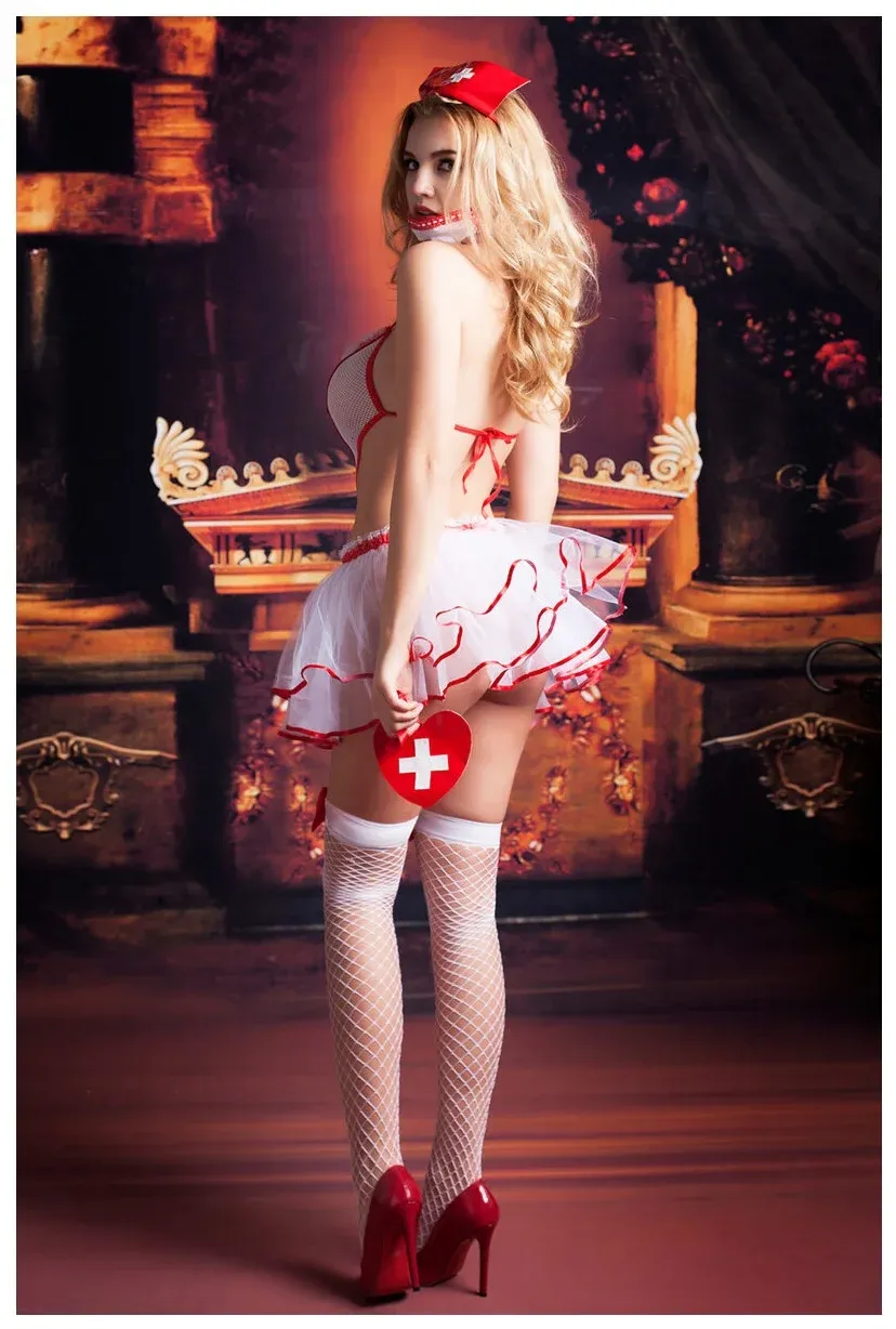 Эротическое костюм медсестры candy girl lola, бело-красный в Мурманске