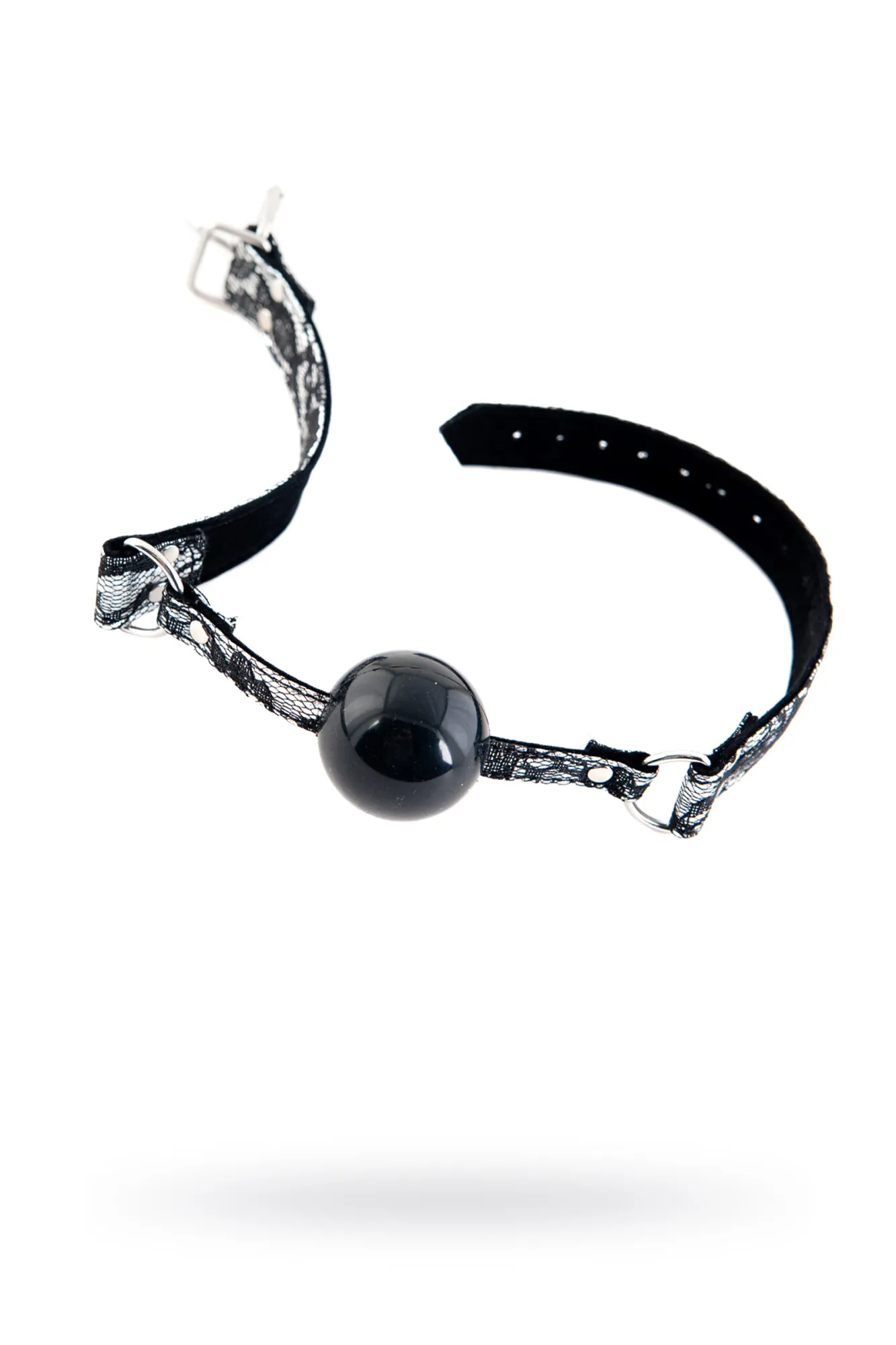 Кляп силиконовый TOYFA Marcus на кружевном ремешке, серебряный, 60 см