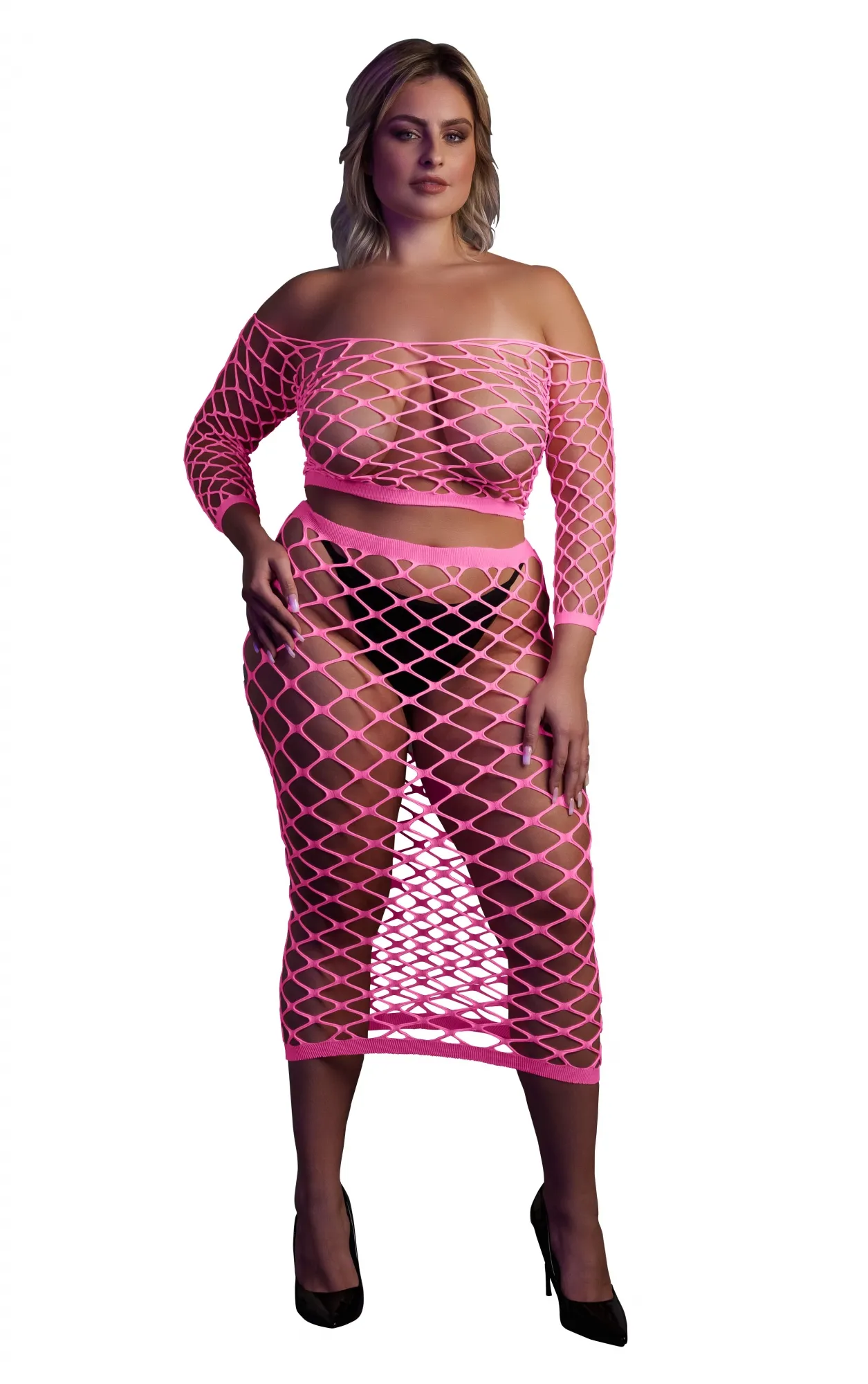 Эротическое топ с нижней юбкой long sleeve crop top and long skirt - pink - xl/xxxxl в Мурманске