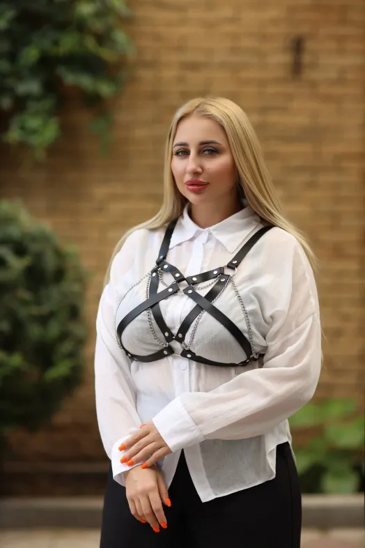 портупея из натуральной кожи с цепочками plus size 300-15psars в Мурманске