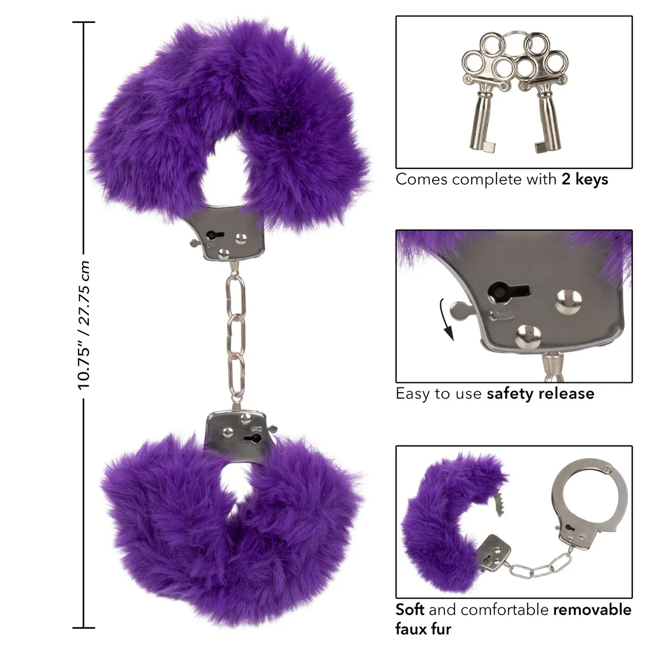 металлические наручники с искусственным мехом ultra fluffy furry cuffs-purpl в Мурманске