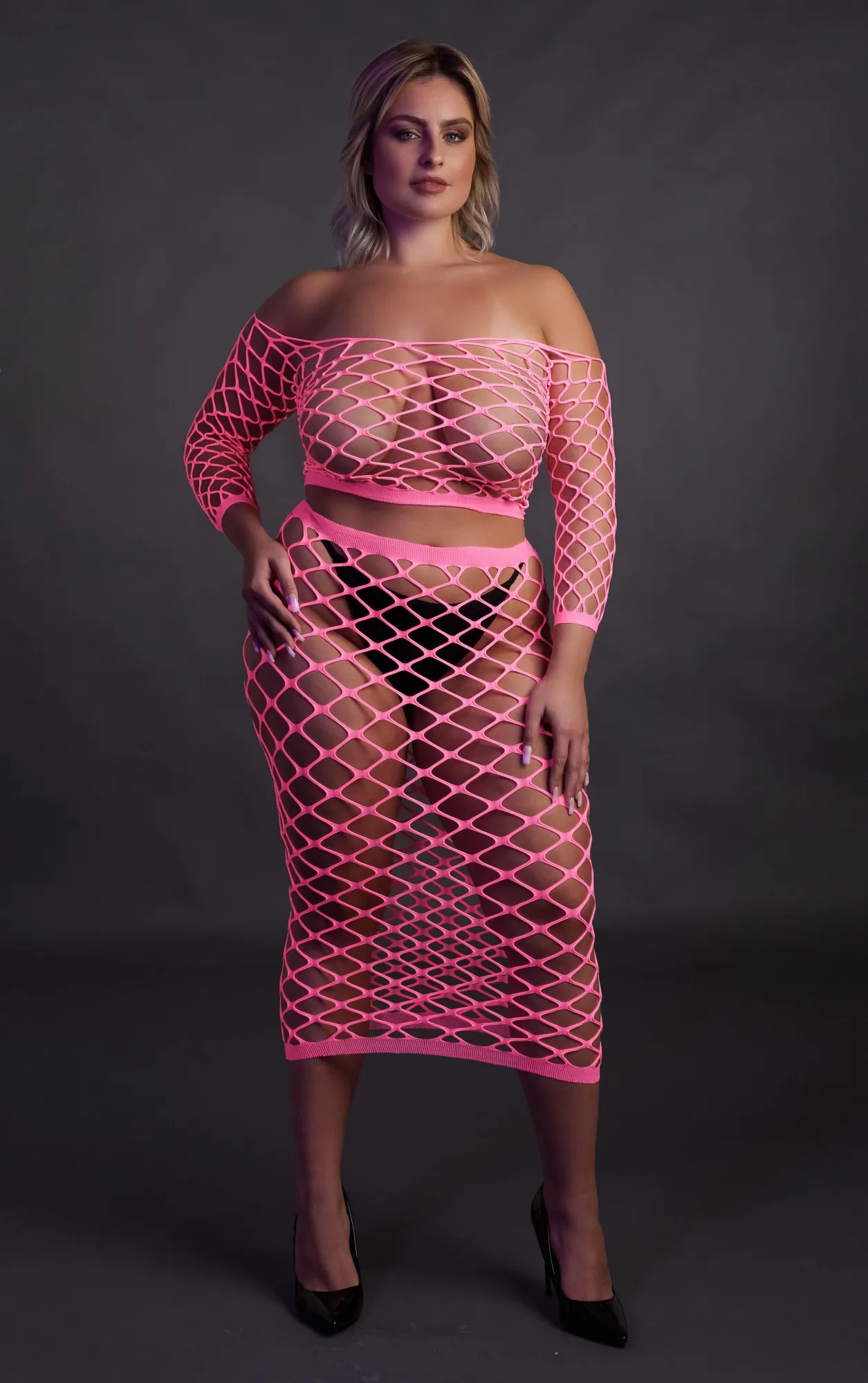 Эротическое топ с нижней юбкой long sleeve crop top and long skirt - pink - xl/xxxxl в Мурманске