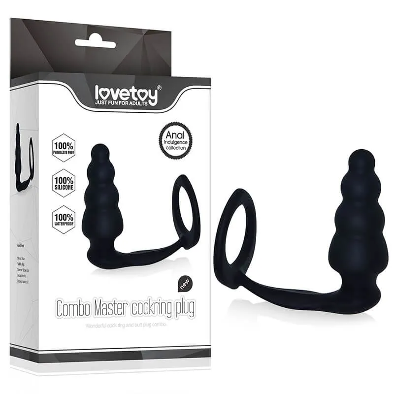 анальная пробка lovetoy combo master cockring plug, черная в Мурманске