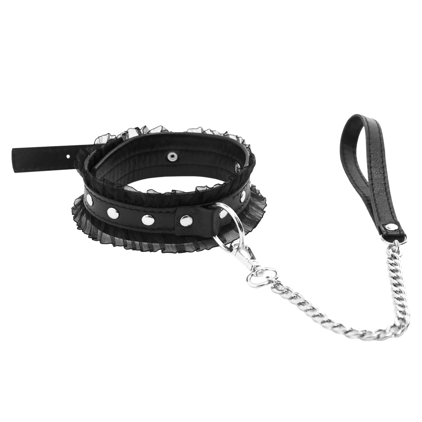 Ошейник PinkRabbit "Шик" с поводком-цепью, чёрный