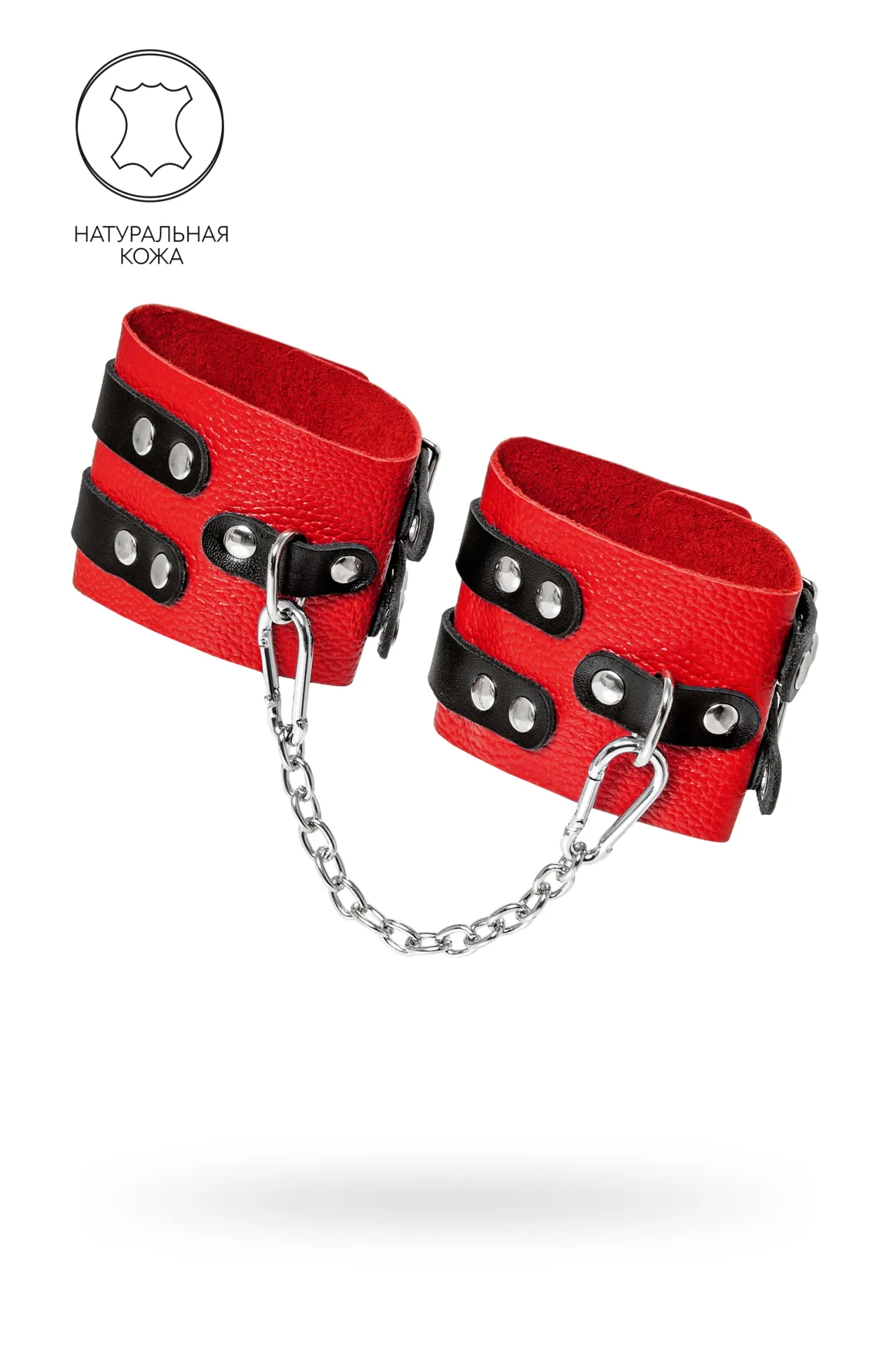 оковы pecado bdsm, мягкие, с двумя ремешками с люверсами, натуральная кожа, красно-чёрные в Мурманске