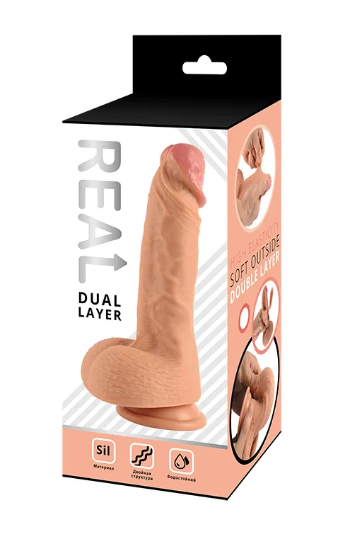 реалистичный фаллоимитатор real dual layer, dual silicone, 14 х 4 см. в Мурманске