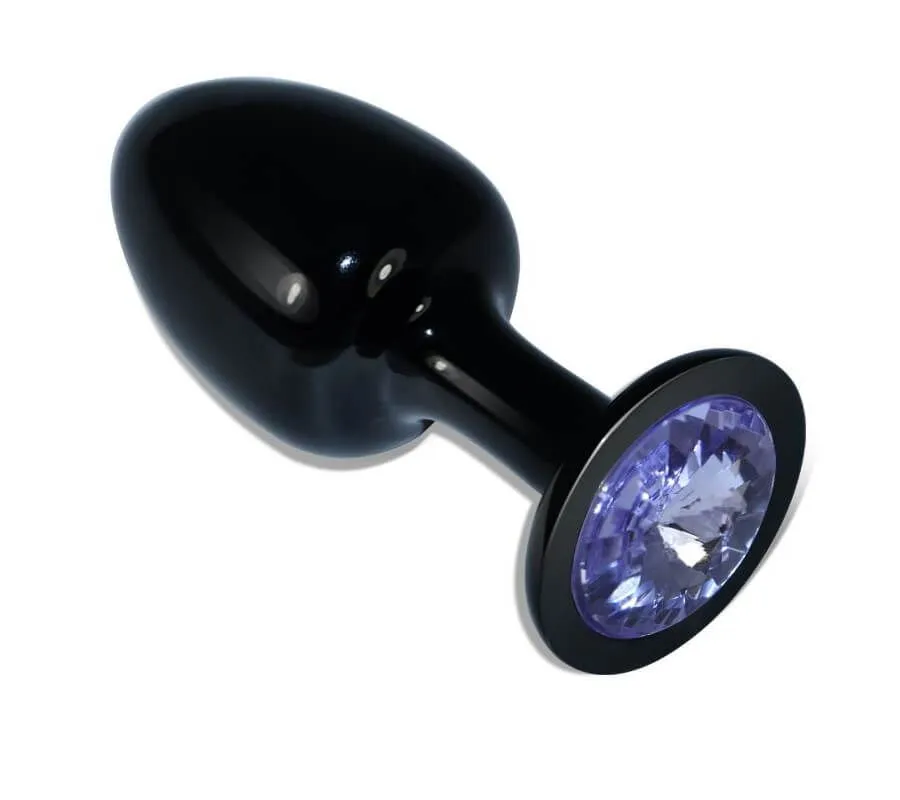 Анальная пробка Lovetoy с фиолетовым камнем, черная