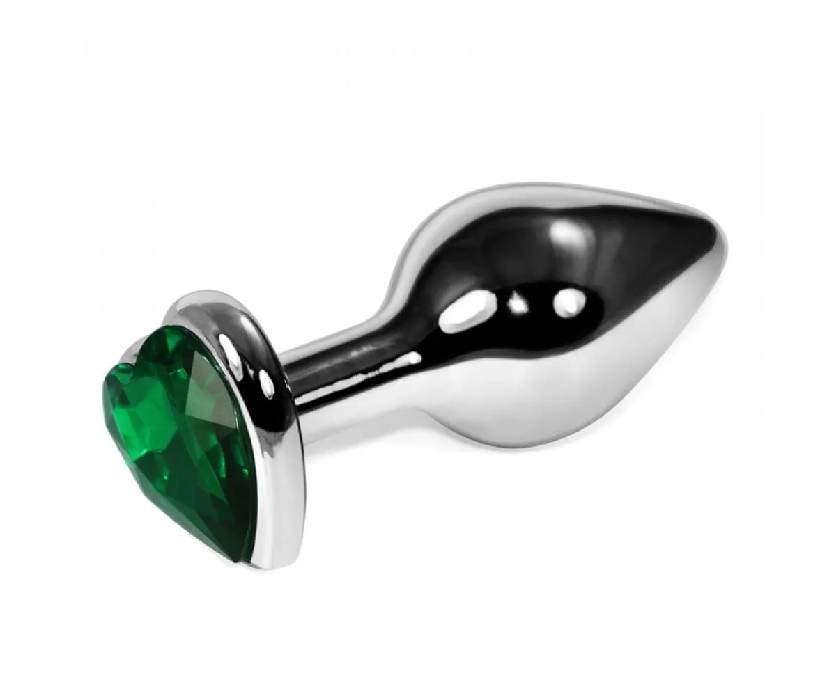 Анальная пробка Lovetoy Rosebud Heart, с зеленым камнем
