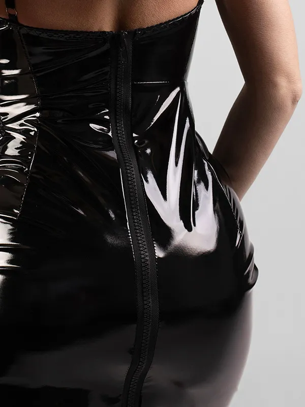 Эротическое платье pinkrabbit из лаковой кожи на молнии, чёрное в Мурманске