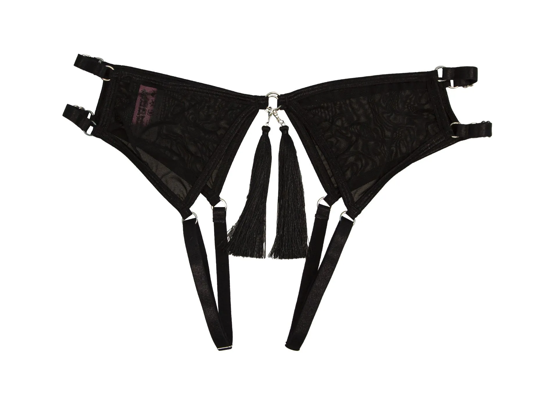 Эротическое трусики pinkrabbit с доступом и соблазнительными кисточками, чёрные в Мурманске