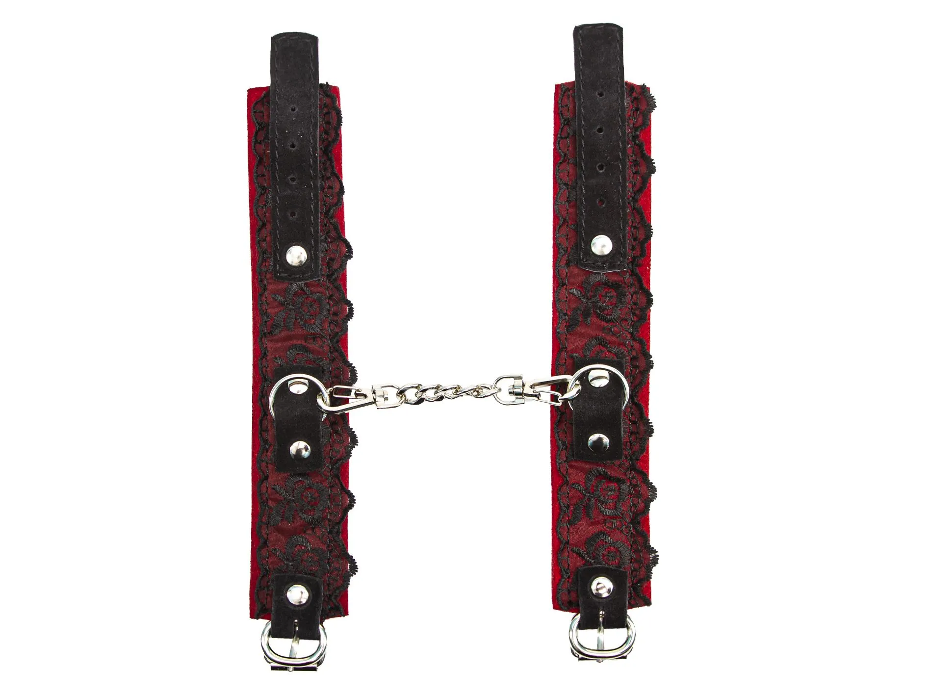 hаручники pinkrabbit замшевые красные с черным кружевом на цепочке в Мурманске