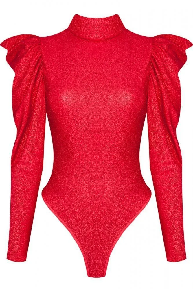 Эротическое боди с рюшами на плечах и вырезом на спине demoniq, красное в Мурманске