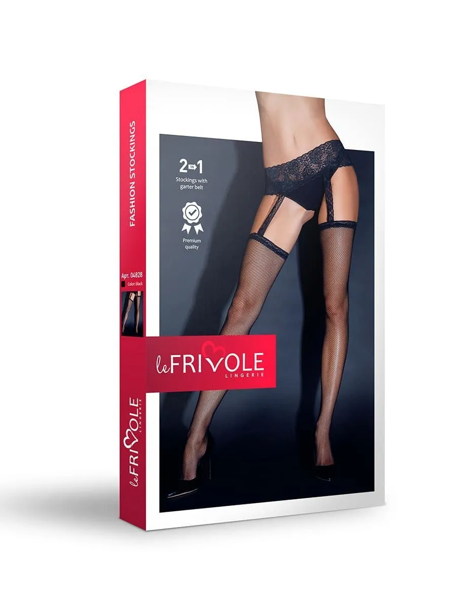 Эротическое чулки с черным кружевным поясом в сетку le frivole sense в Мурманске