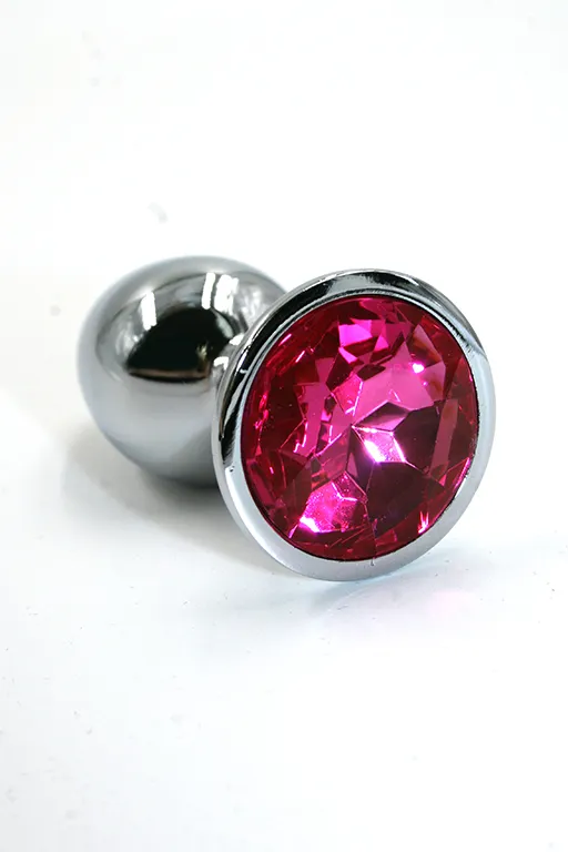 серебристая анальная пробка с ярко-розовым кристаллом (small) в Мурманске