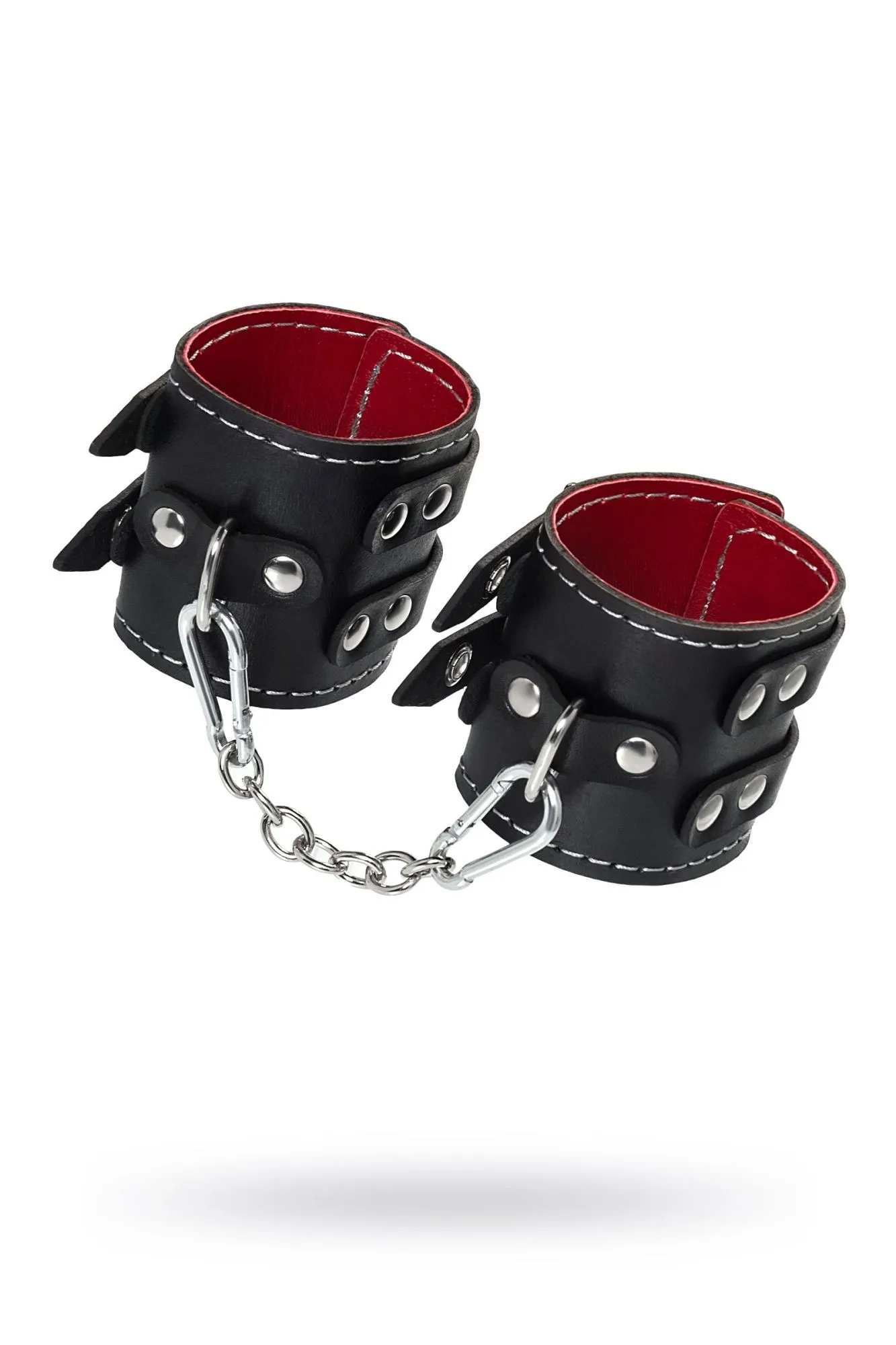 наручники pecado bdsm, с двумя ремнями и красной подкладкой, натуральная кожа, черные в Мурманске