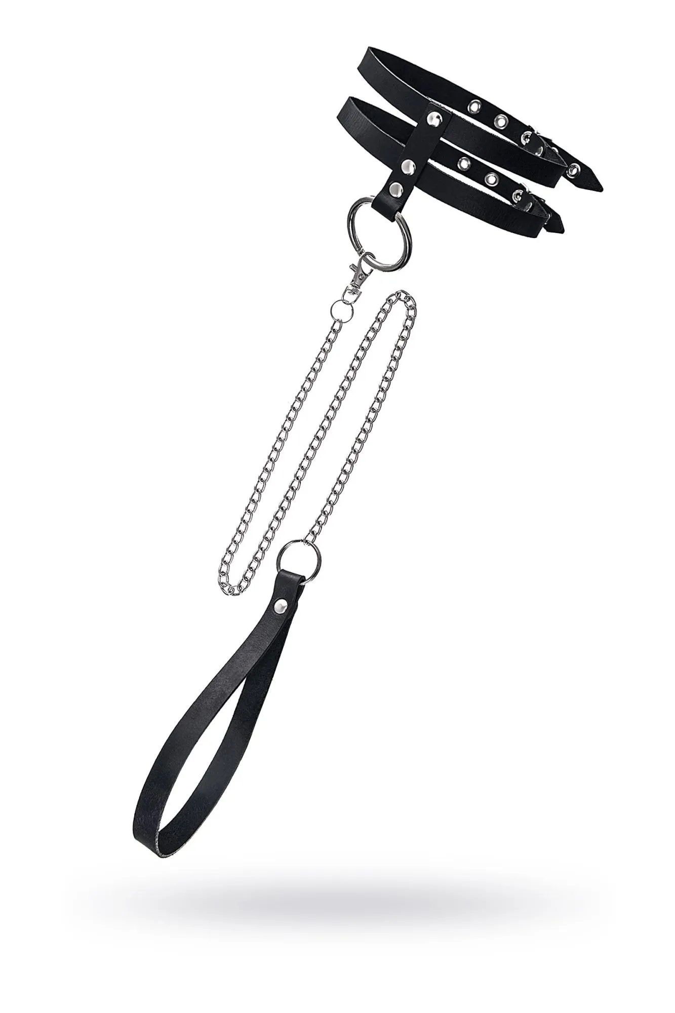 ошейник pecado bdsm, из двух ремешков, натуральная кожа, черный в Мурманске