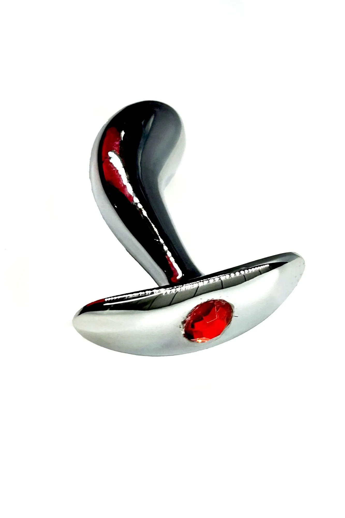 серебристая изогнутая анальная пробка для ношения c красным кристаллом (small) в Мурманске