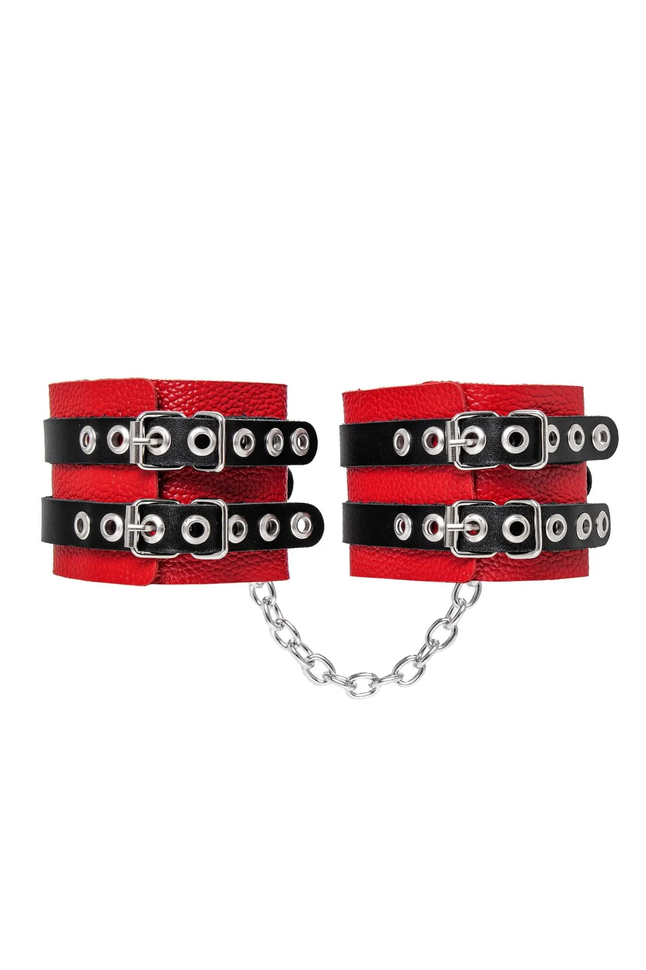 оковы pecado bdsm, мягкие, с двумя ремешками с люверсами, натуральная кожа, красно-чёрные в Мурманске