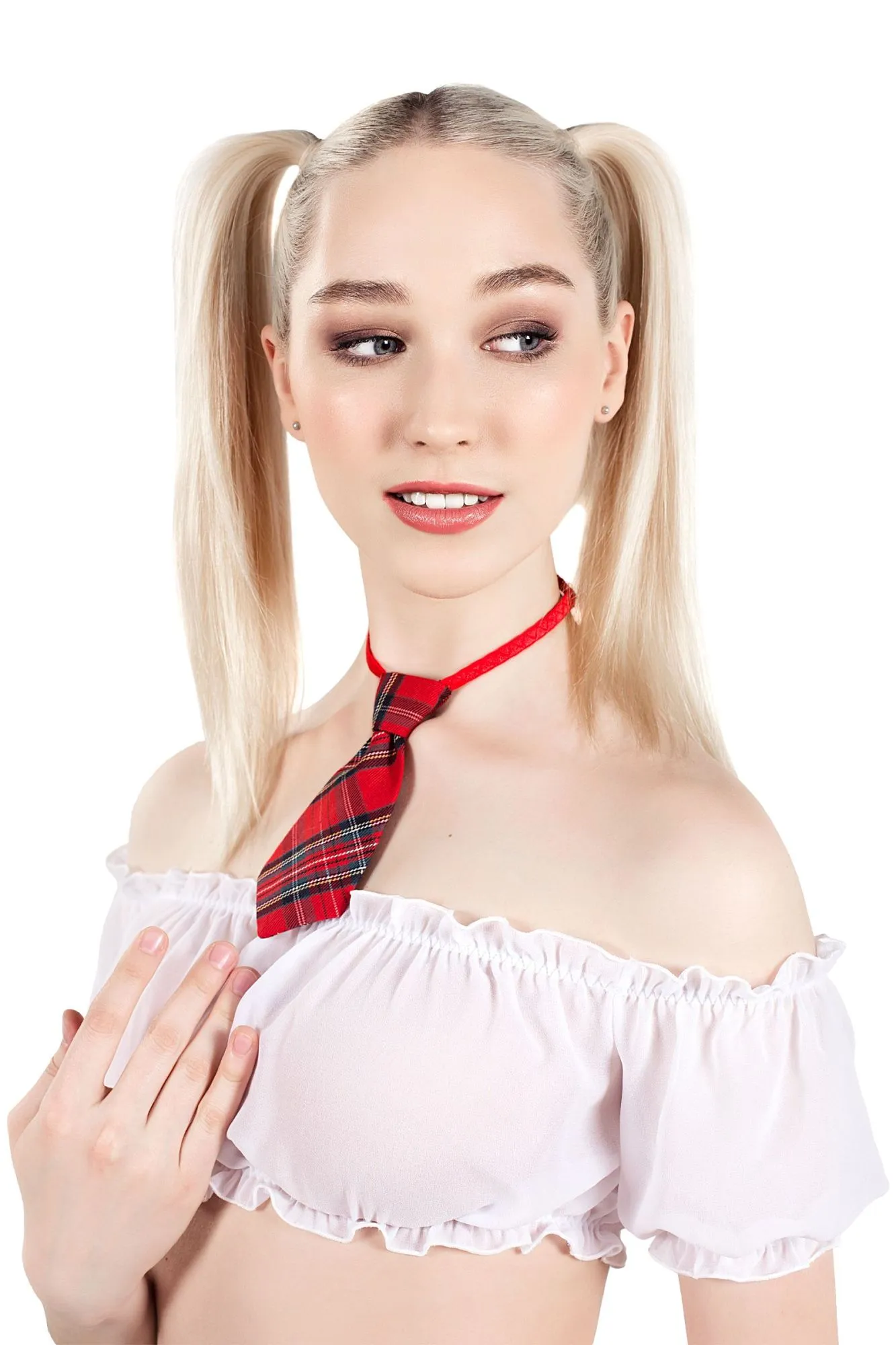 Эротическое верхняя часть костюма «американская школьница», pecado bdsm, топ, галстук, бело-красный, 46 в Мурманске