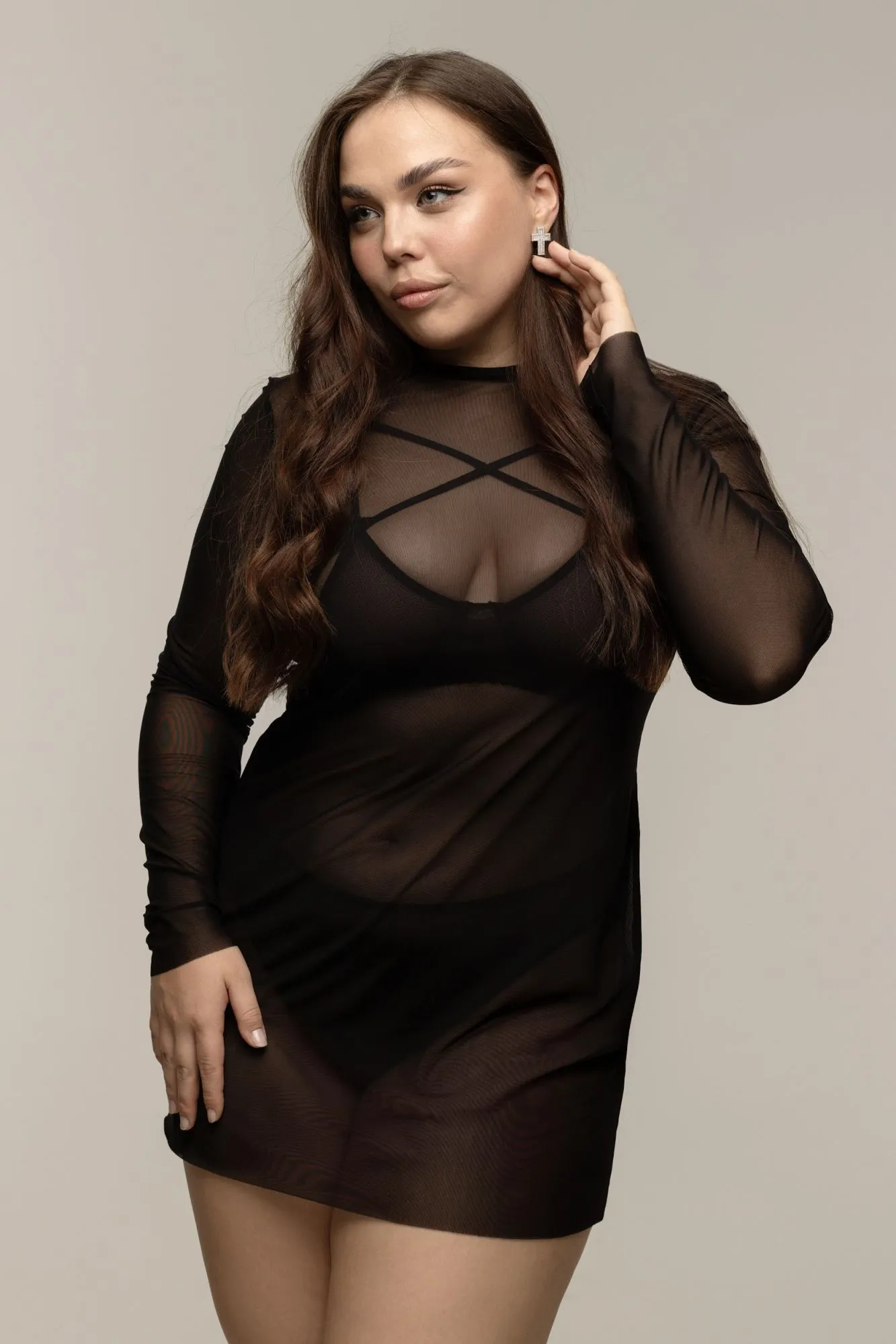 Эротическое платье pinkrabbit из эластичной сетки, чёрное в Мурманске