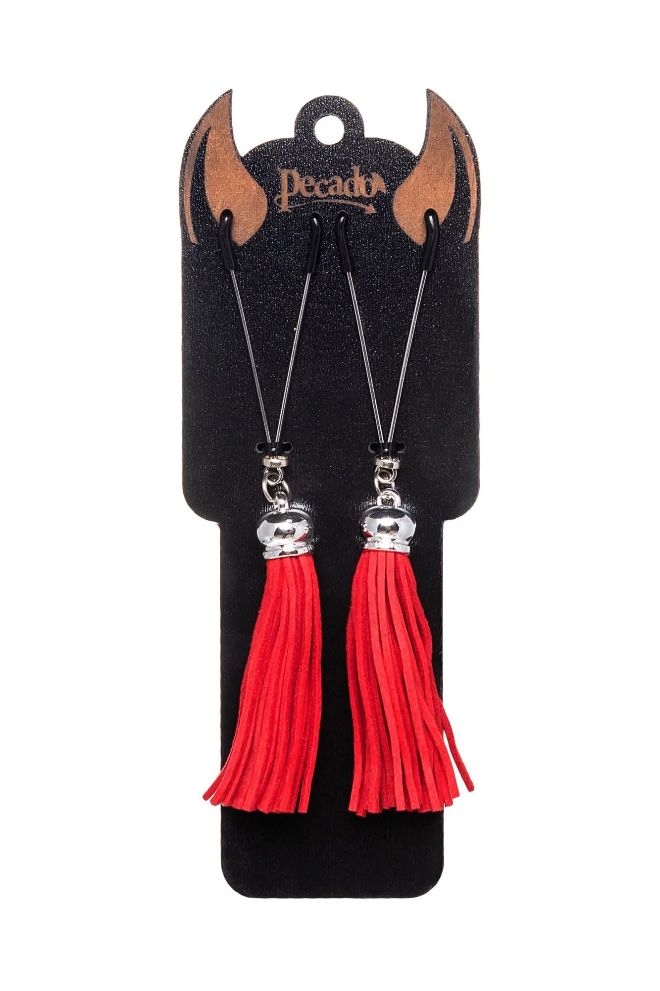 зажимы на соски pecado bdsm, «вилки», с кисточками из замши, металл, красные в Мурманске