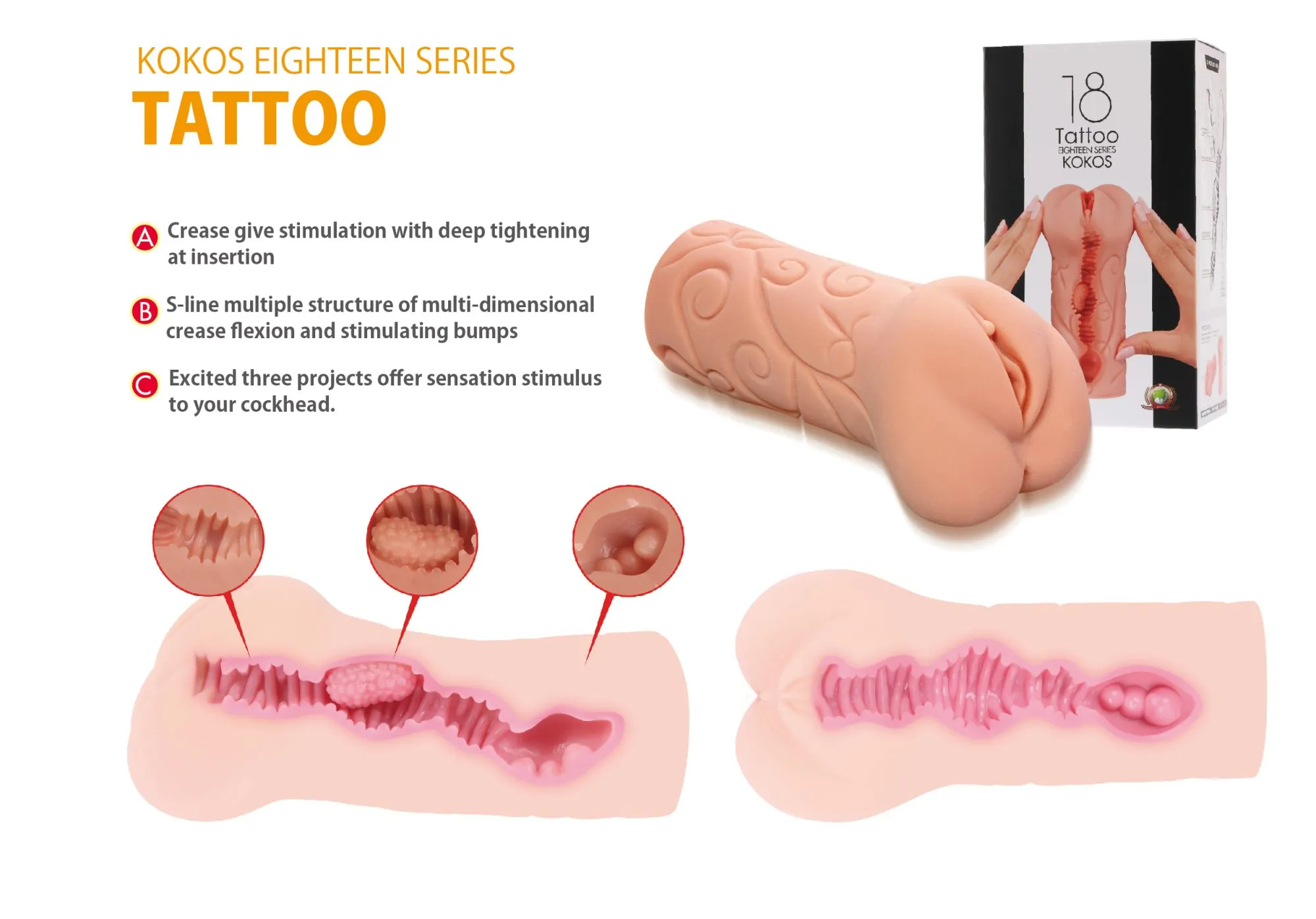 мастурбатор tattoo двойной слой телесный kokos m03-001-06d в Мурманске