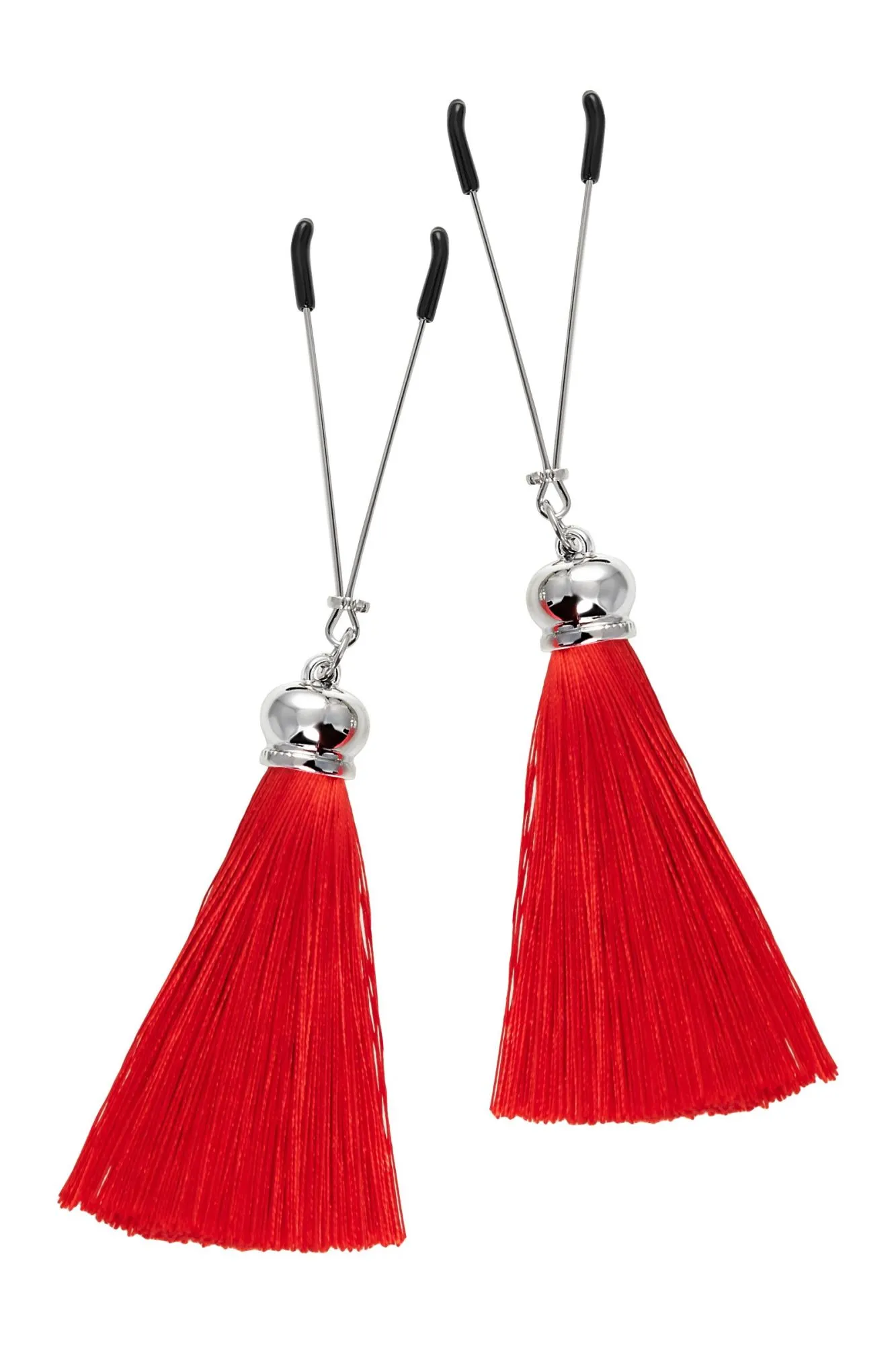 зажимы на соски pecado bdsm, «вилки», с кисточками из шелка, металл, красные в Мурманске