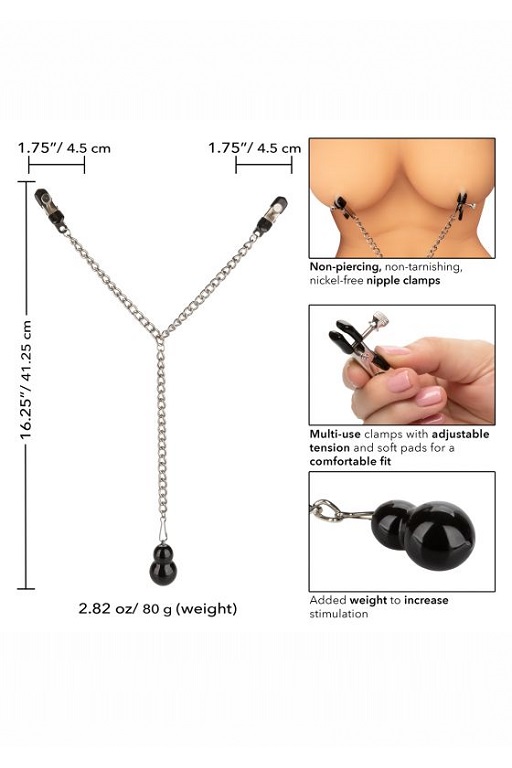 зажимы-прищепки (украшения) для сосков с цепочкой и утяжелителем weighted dual tier nipple clamps в Мурманске