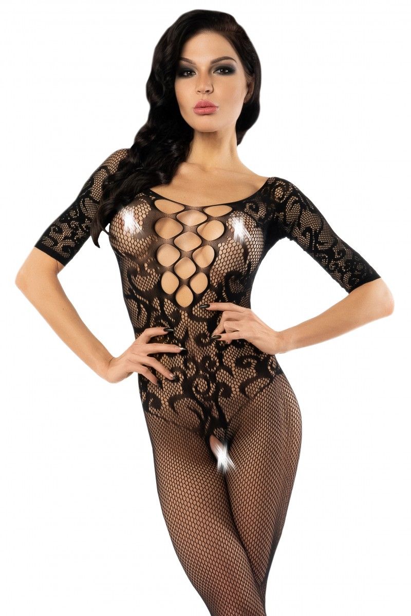 Эротическое комбинезон-сетка кружевной с доступом, черная в Мурманске