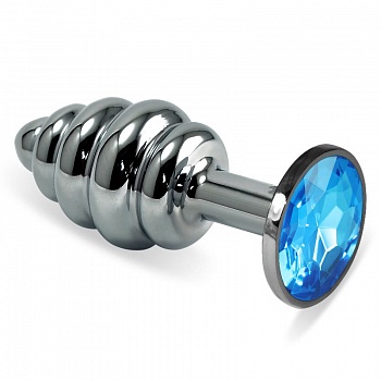 Анальная пробка фигурная  8х3,5см голубой страз 47145-2MM