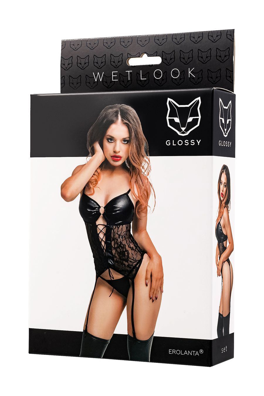 Эротическое комплект glossy miriam топ на шнуровке и трусики из материала wetlook, черный, xl в Мурманске
