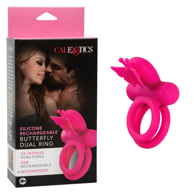 Перезаряжаемое эрекционное виброкольцо Silicone Rechargeable Dual Butterfly Ring