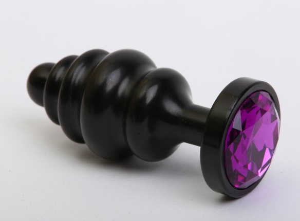 анальная пробка фигурная 3,5 х 8,2 см металл черная фиолетовый страз 47474-5mm в Мурманске
