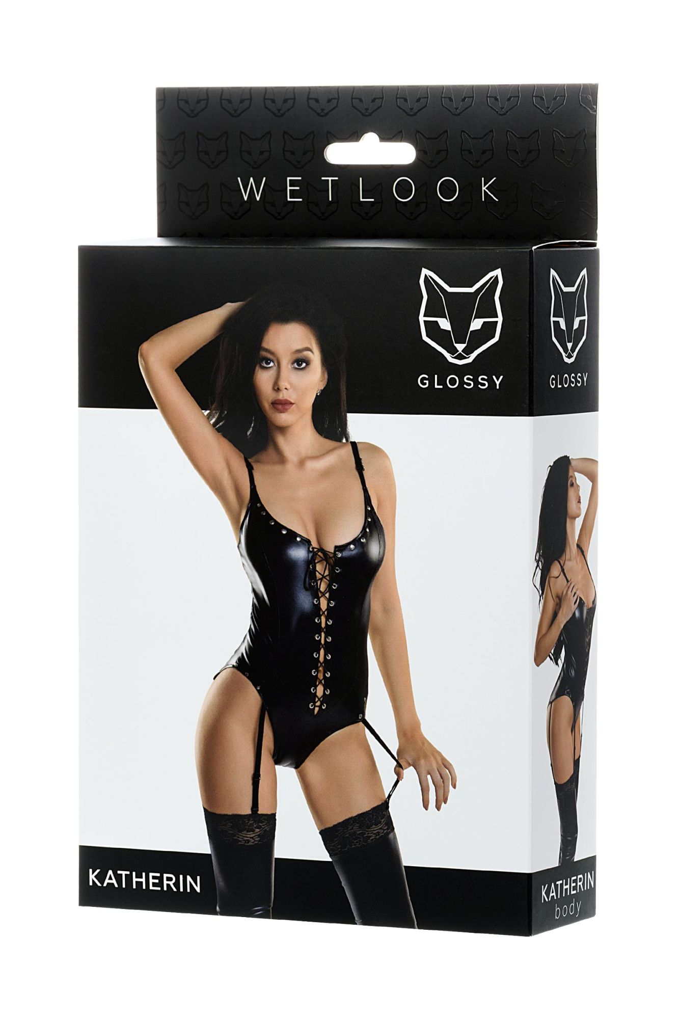 Эротическое боди glossy katherin из материала wetlook на шнуровке, черное, l в Мурманске