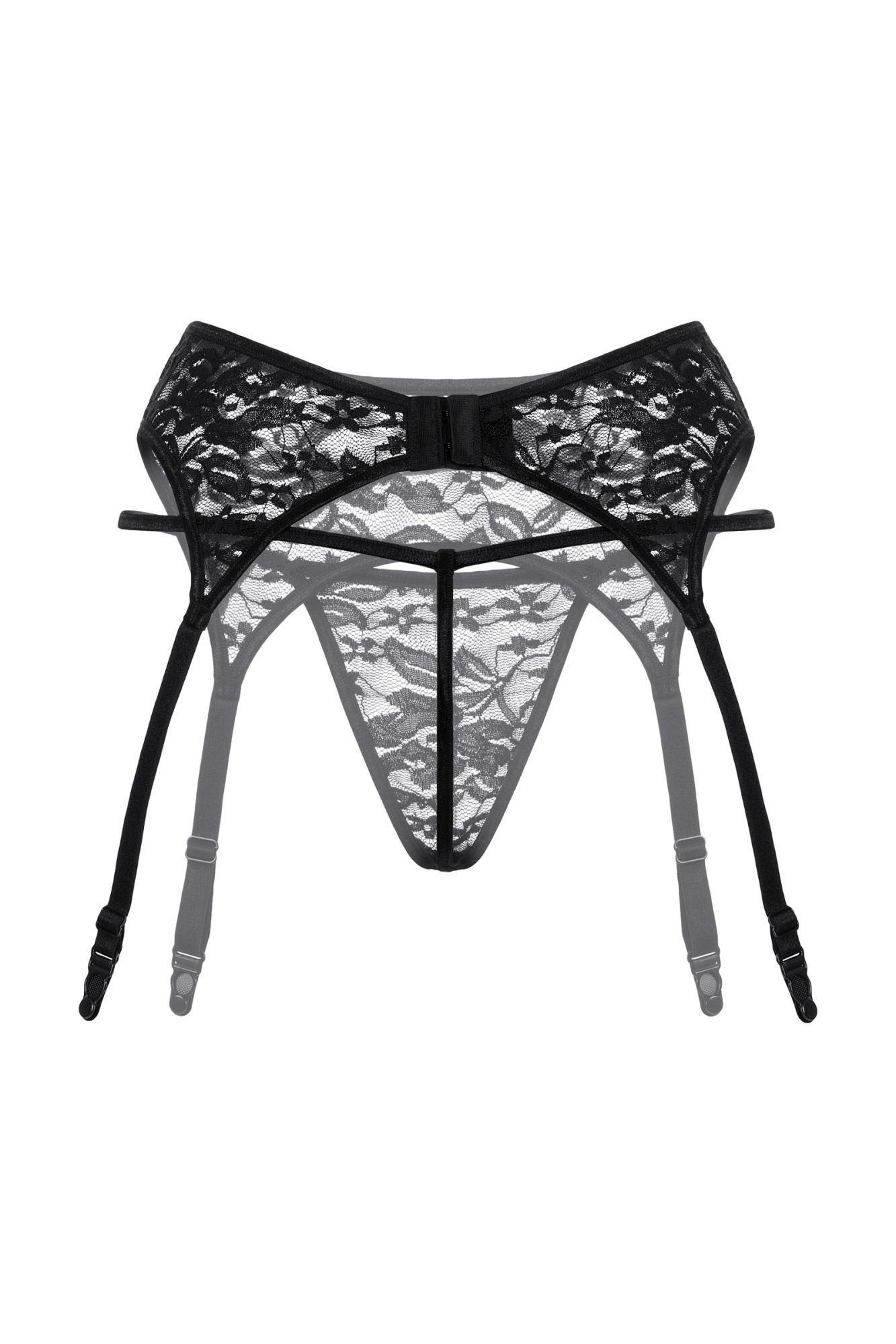 Эротическое пояс для чулок и стринги softline collection из кружева, черный, s/m в Мурманске
