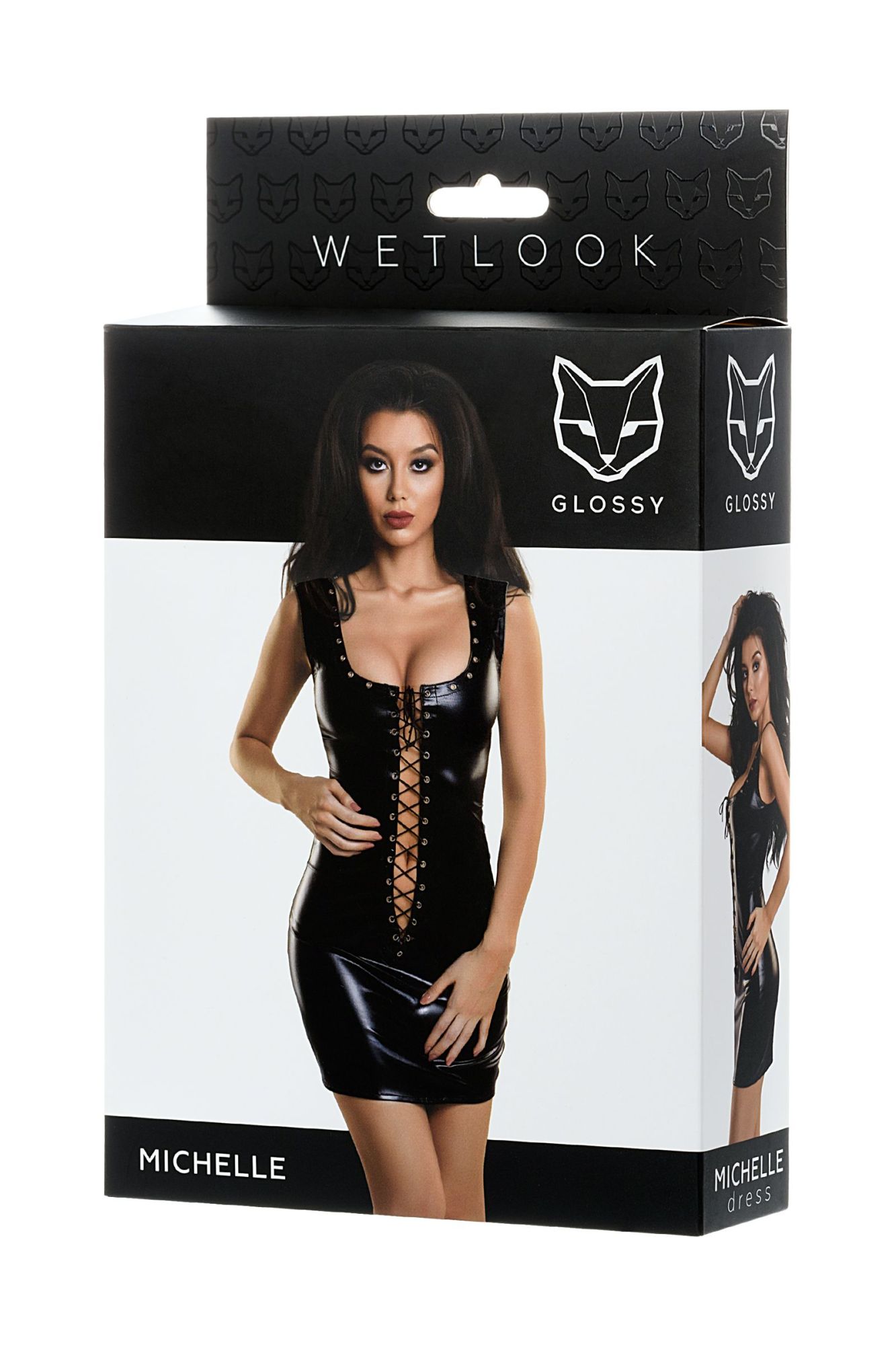 Эротическое платье glossy michelle из материала wetlook с заклепками, черный, s в Мурманске