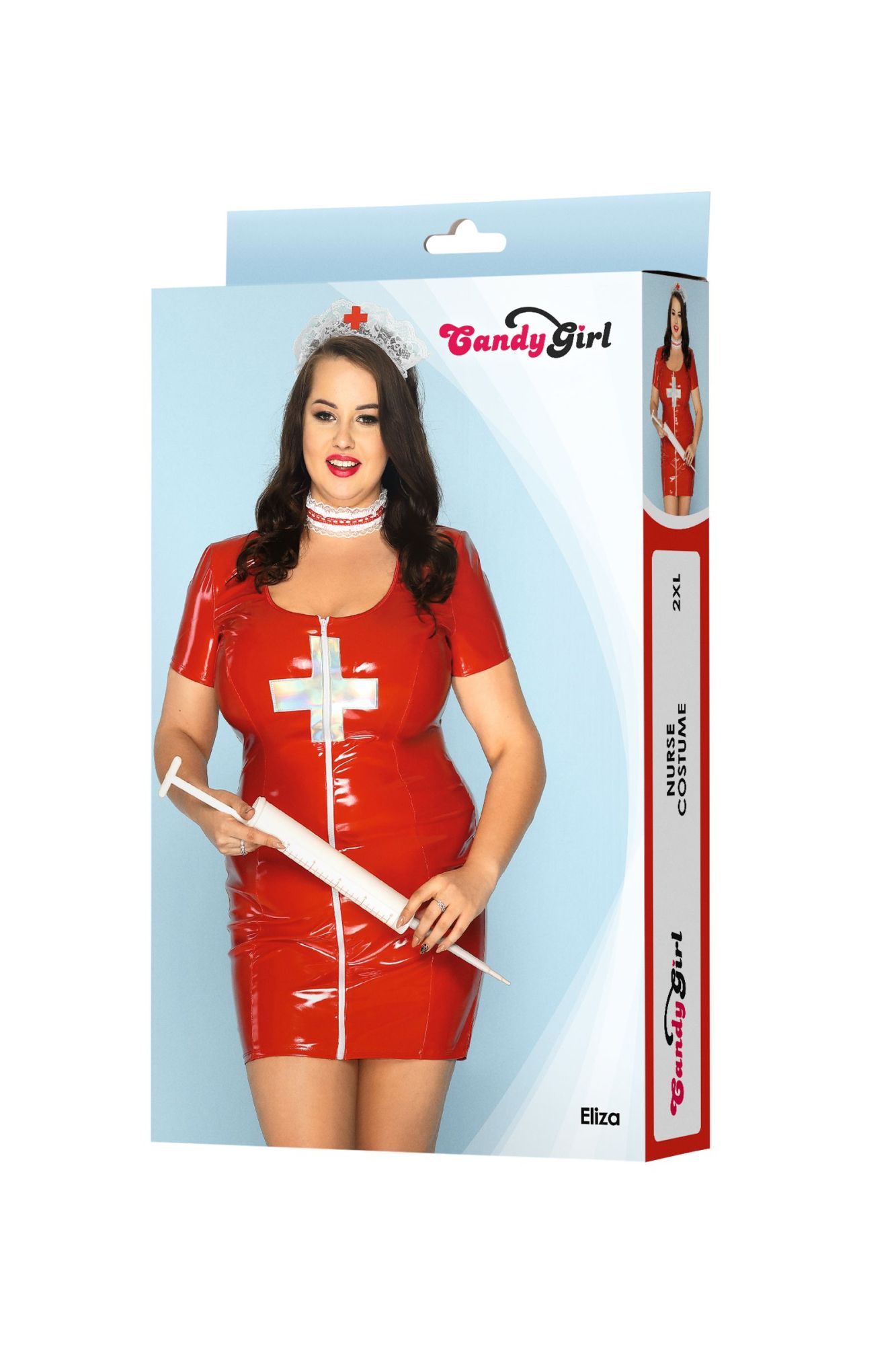 Эротическое костюм медсестры candy girl eliza (платье, чокер, головной убор) красный, 2xl в Мурманске
