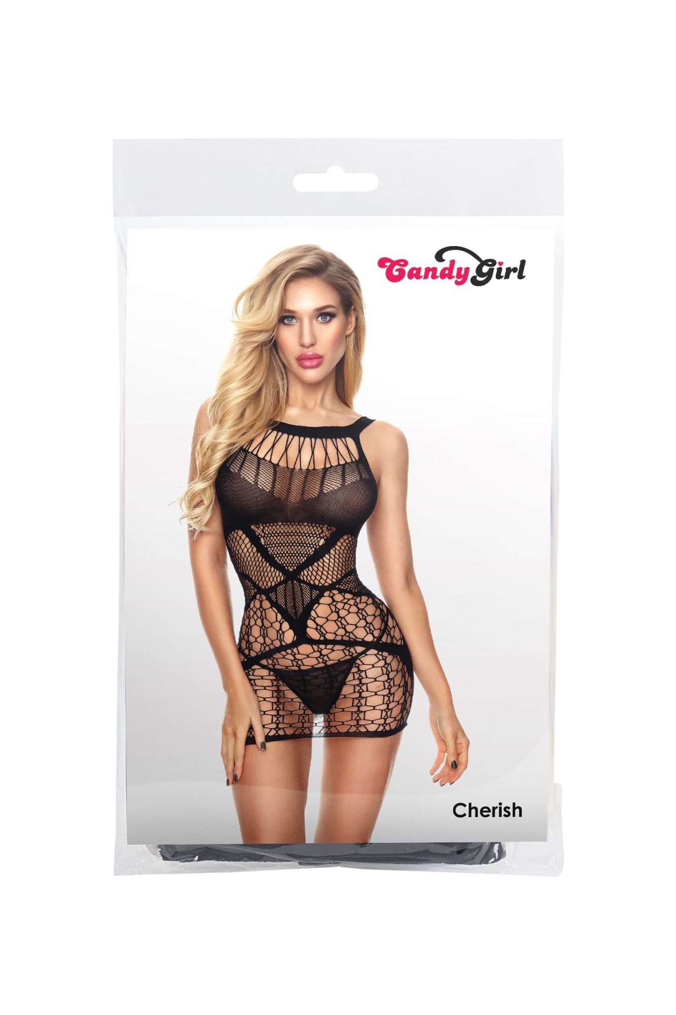 Эротическое платье-сетка и стринги candy girl cherish черные, os в Мурманске