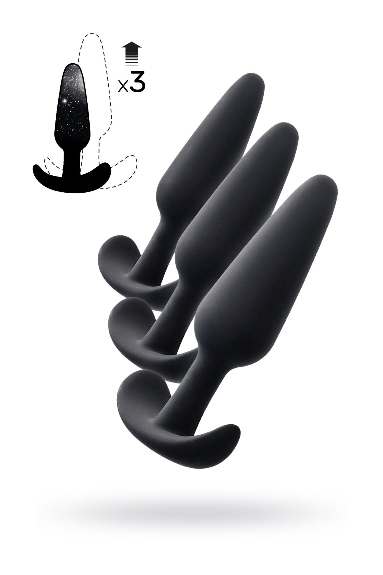 набор анальных втулок toyfa popo pleasure eridani, силикон, черный, 3 шт. в Мурманске