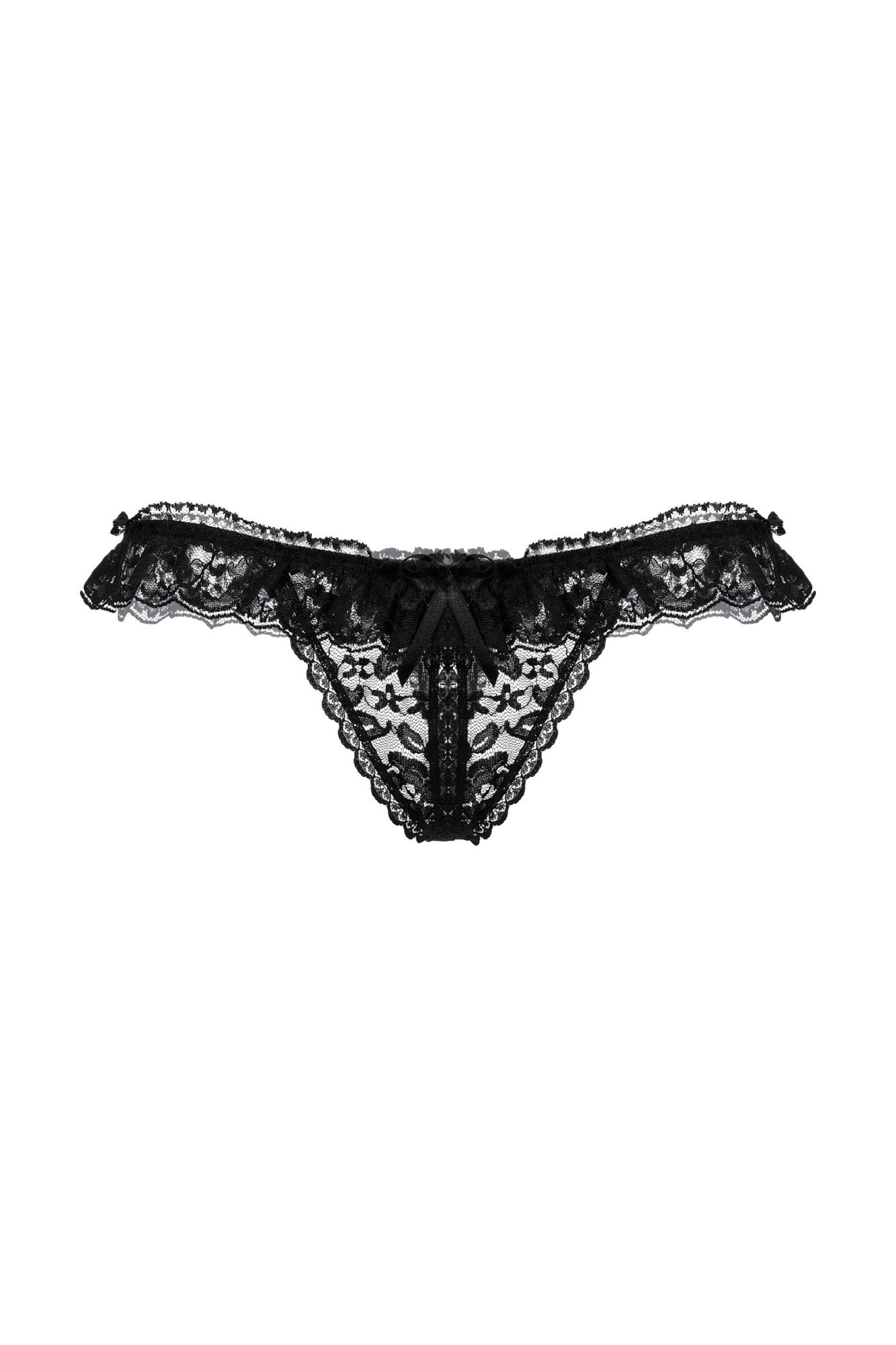 Эротическое стринги с кружевной рюшей открытые softline collection, черный, s/l в Мурманске